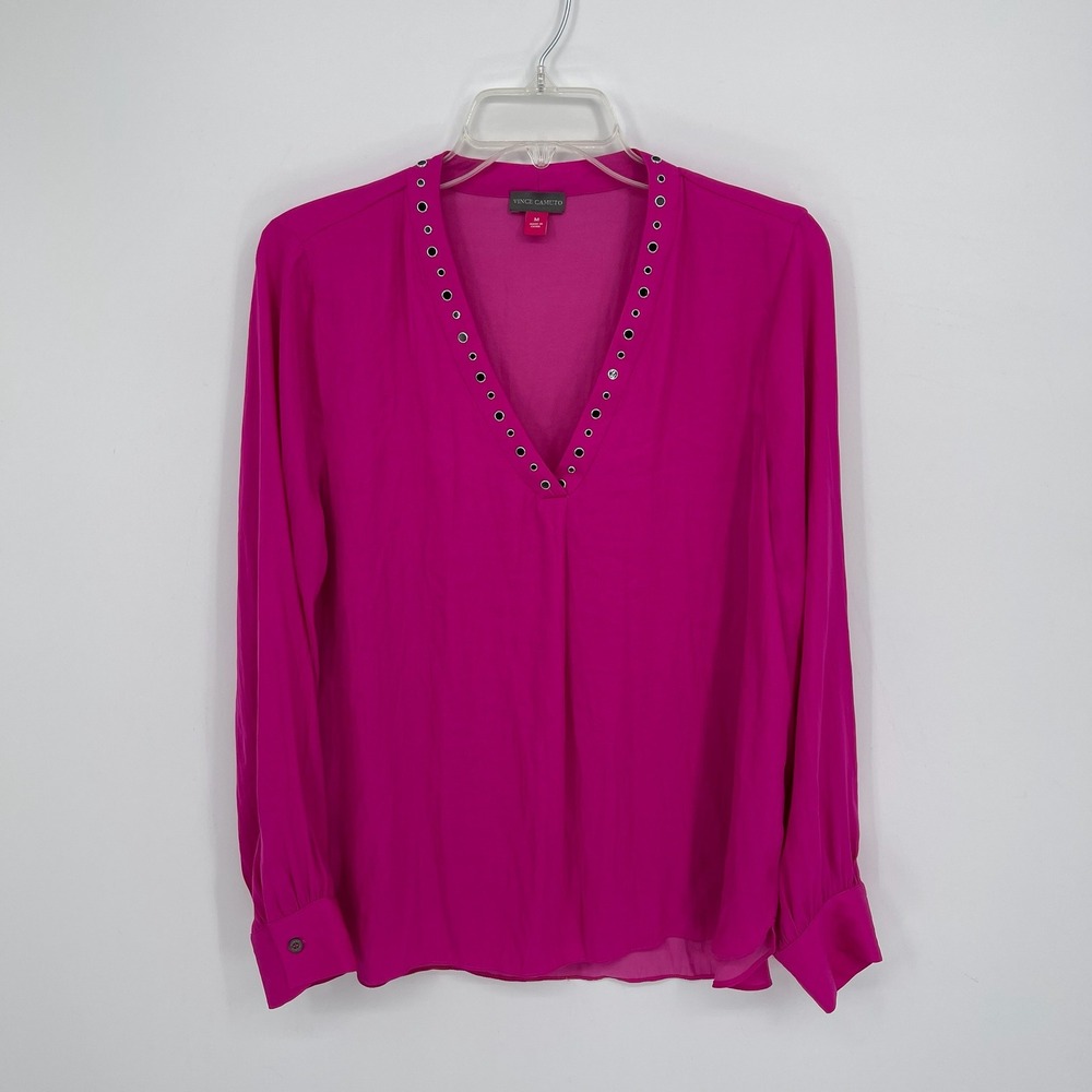 Vince Camuto Women's‎ Magenta Grommet V-Neck Long Sleeve Blouse Size M